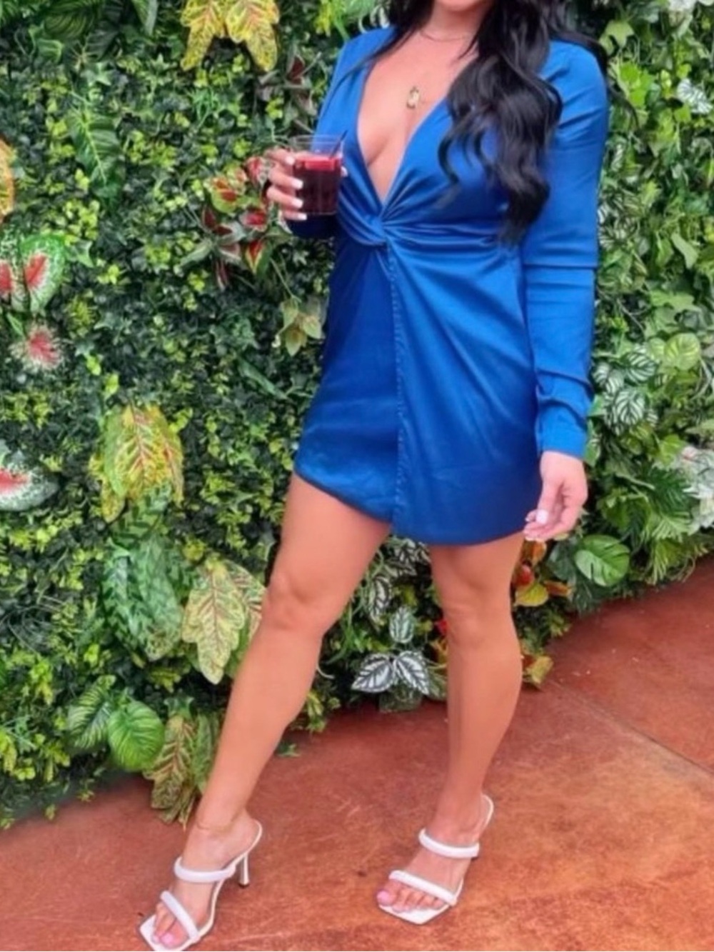 Fashion nova Deep Blue Twist-Front Long Sleeve Mini Dress size medium